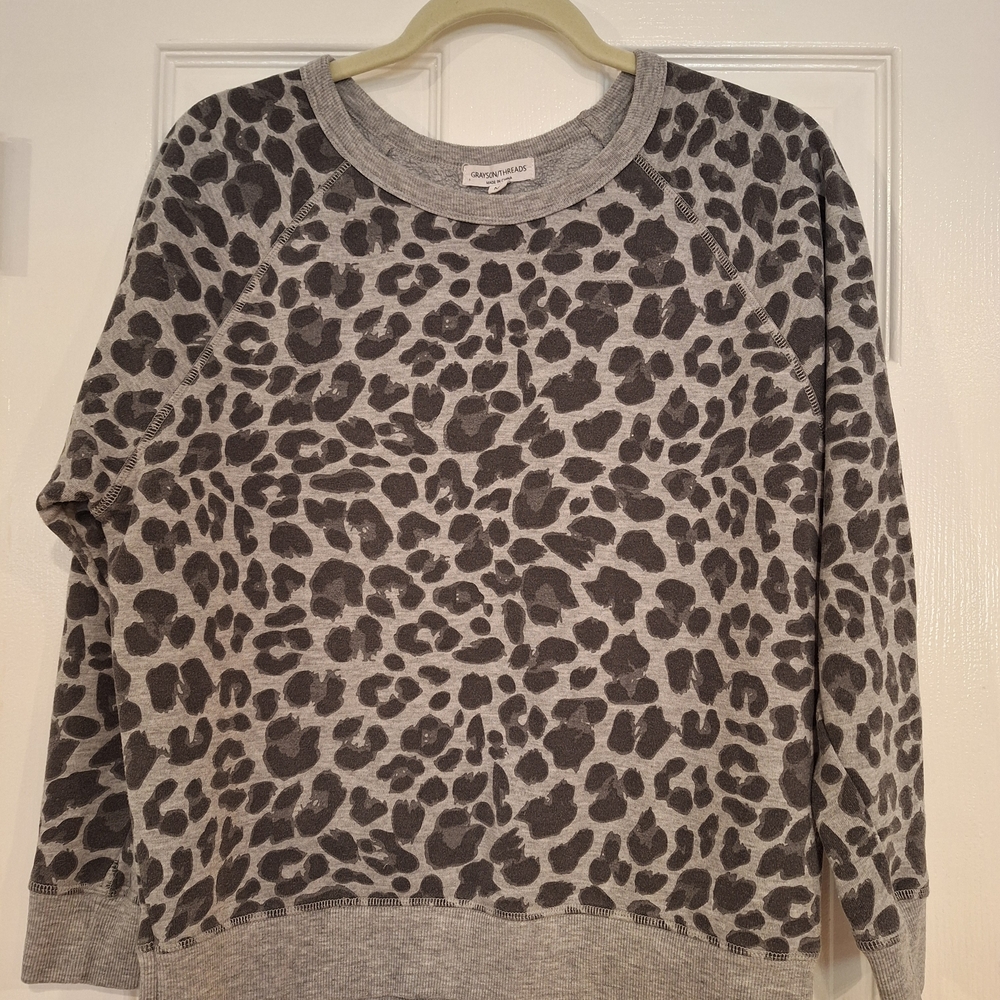 Grayson Threads Gray Leopard Print Sweatshirt - image 1